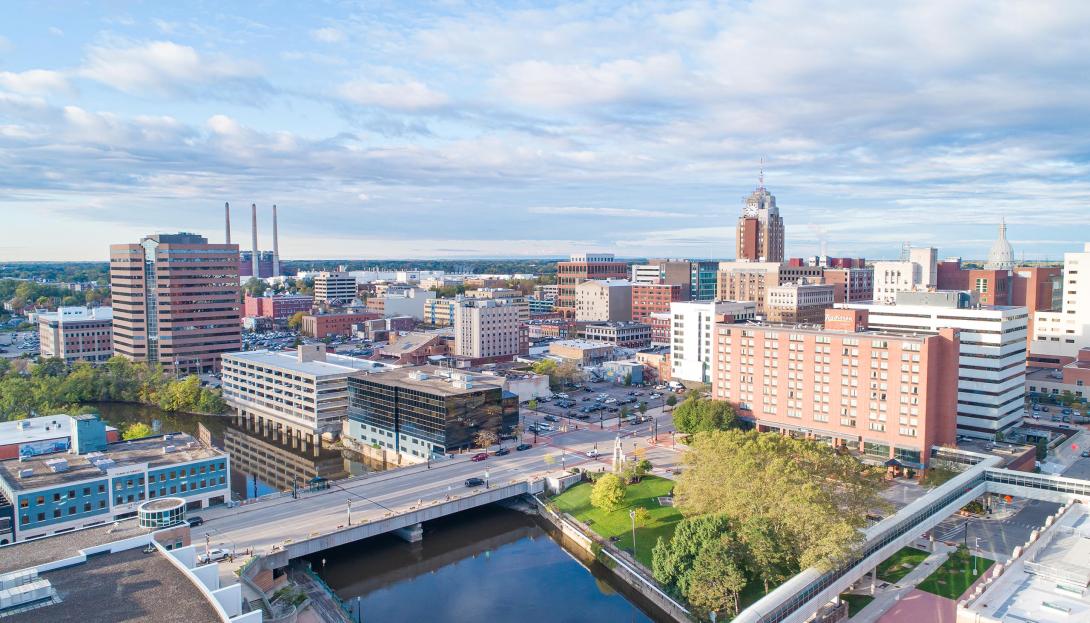 Aerial view of downtown Lansing